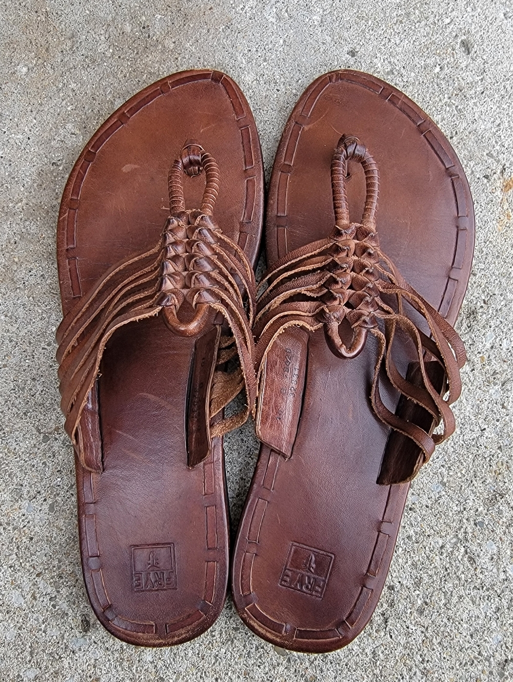 Frye Cognac Brown Leather Braided Thong Flip Flop Sandals 10 - Picture 4 of 16